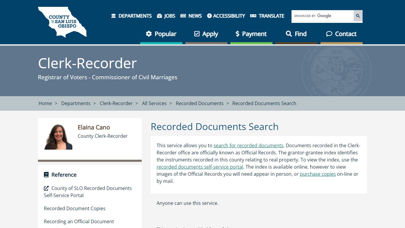 Recorded Documents Search - County of San Luis Obispo