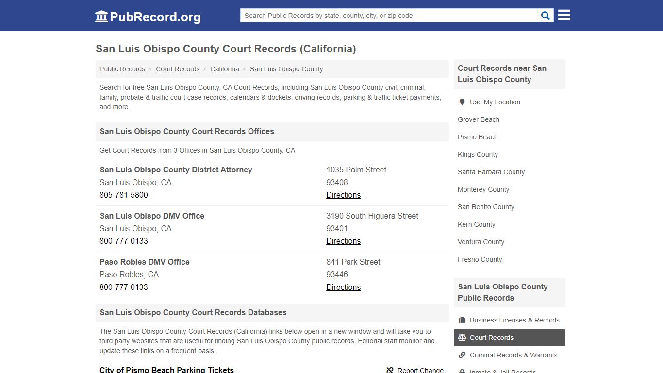 Free San Luis Obispo County Court Records (California ...